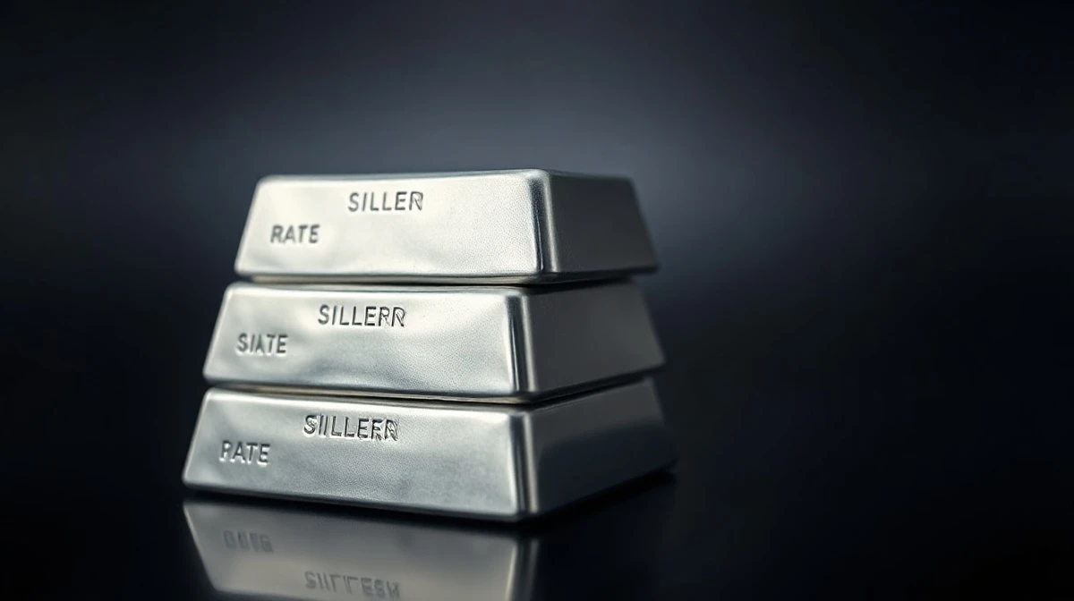Stack of polished silver bullion bars on a dark reflective surface with soft lighting.