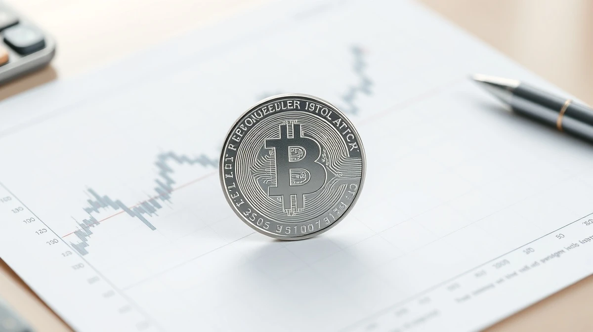 Silver bullion coin on financial chart with upward trend line