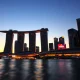 Singapore skyline at dusk with Marina Bay Sands and financial district