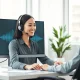 Customer support agent using AI voice technology with waveform display