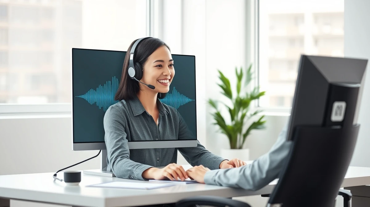 Customer support agent using AI voice technology with waveform display