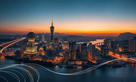 Seoul skyline at dusk reflecting tech and finance themes