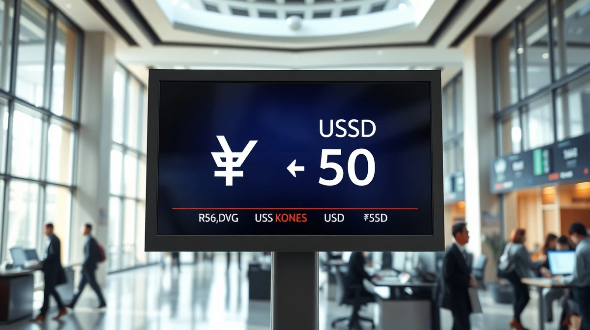 Digital currency exchange board showing South Korean won (KRW) and US dollar (USD) rates in a Seoul financial district trading floor.