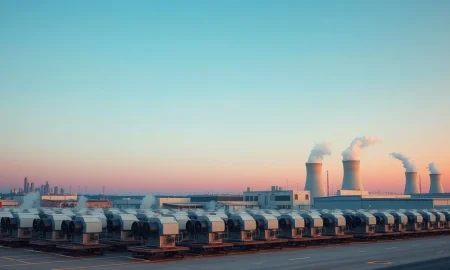 Aerial view of SpaceX's xAI data center with gas turbines on trailers in Mississippi
