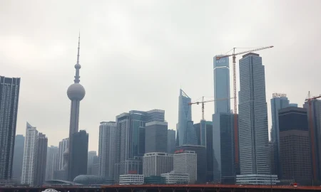 Shanghai skyline on a cloudy day, representing China's economic challenges