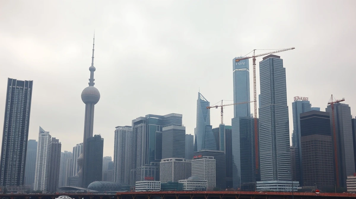 Shanghai skyline on a cloudy day, representing China's economic challenges