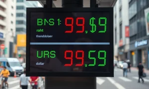 Currency exchange board in Bangkok showing Thai baht and US dollar rates