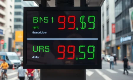 Currency exchange board in Bangkok showing Thai baht and US dollar rates