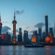 Shanghai Lujiazui financial district skyline at dusk with river view