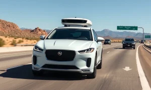 Waymo autonomous vehicle driving on a Phoenix freeway during daylight