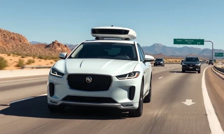 Waymo autonomous vehicle driving on a Phoenix freeway during daylight