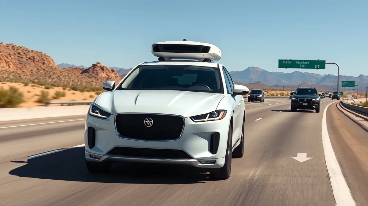 Waymo autonomous vehicle driving on a Phoenix freeway during daylight
