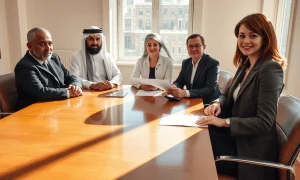 A wealthy Middle Eastern family meeting with a lawyer in a London law office to discuss a sharia-lite will.