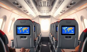 American Airlines narrowbody cabin interior with new 4K seatback entertainment screens