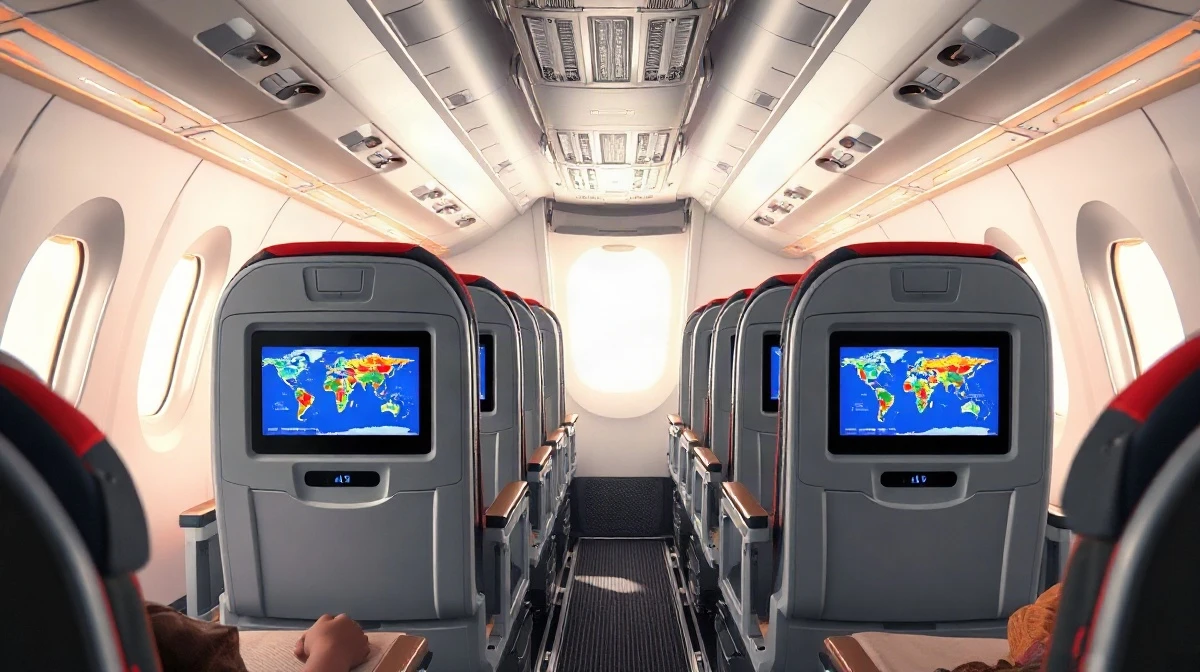 American Airlines narrowbody cabin interior with new 4K seatback entertainment screens