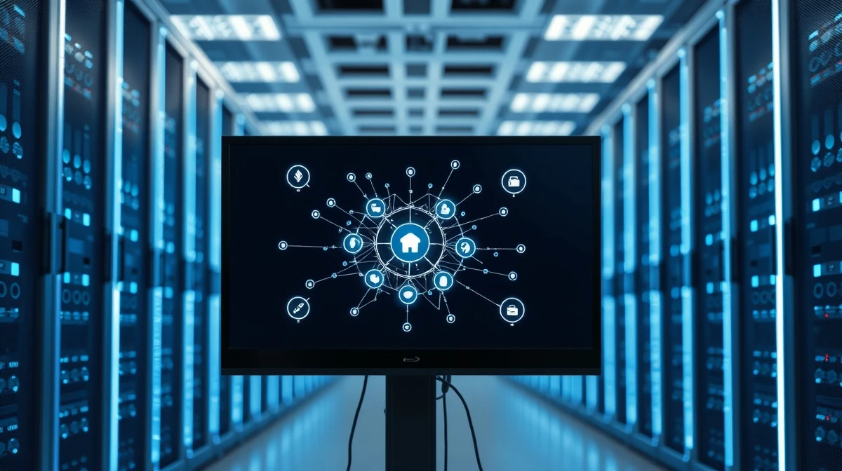 Anthropic AI model testing network diagram on a monitor in a data center