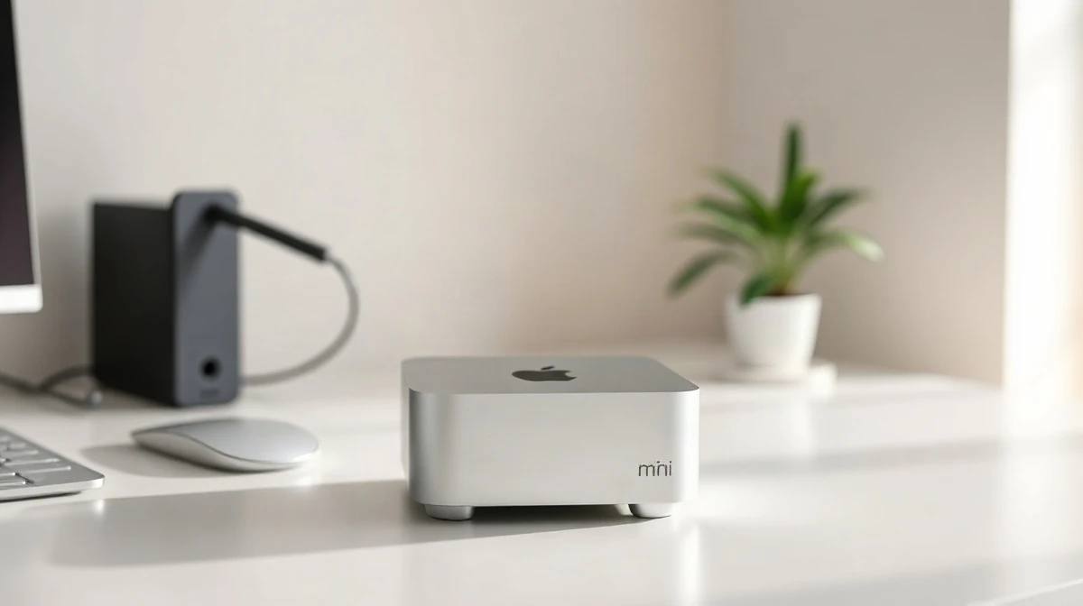 Apple Mac Mini M6 on a modern desk with soft natural lighting