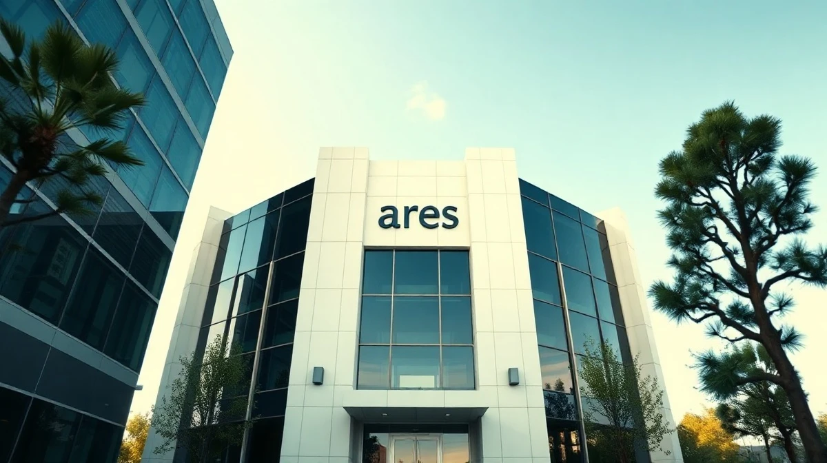 Ares Management headquarters building exterior on a clear day, symbolizing the firm's latest credit fund fundraising milestone.