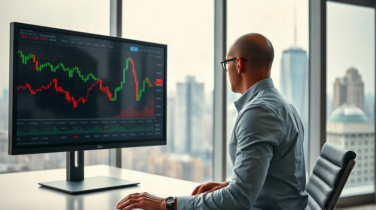 Financial analyst reviewing preferred stock dividend data on a monitor in a modern office
