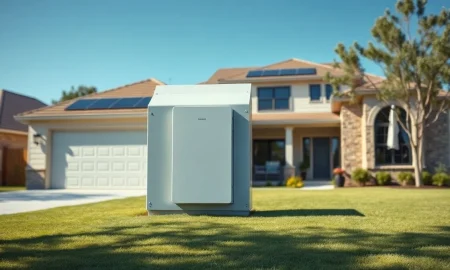 Home battery unit mounted on a suburban house wall in Austin, Texas