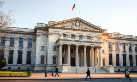 US Treasury Building in Washington, DC, on a clear day, symbolizing the department's bond buyback policy.