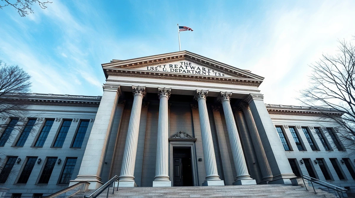 US Treasury Department building in Washington, DC, on a clear day