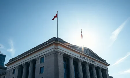 Bank of Canada building in Ottawa on a sunny day, symbolizing the country's economic growth report