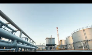 Exterior of a CenterPoint Energy natural gas utility facility under a clear sky