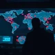 Security analyst monitoring a world map with red alert markers showing LightSpy spyware infections across multiple countries.