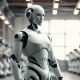 A humanoid robot stands in a modern car factory, symbolizing Chinese automakers' push into robotics.