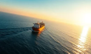 Oil tanker transiting the Strait of Hormuz amid easing US-Iran hostilities