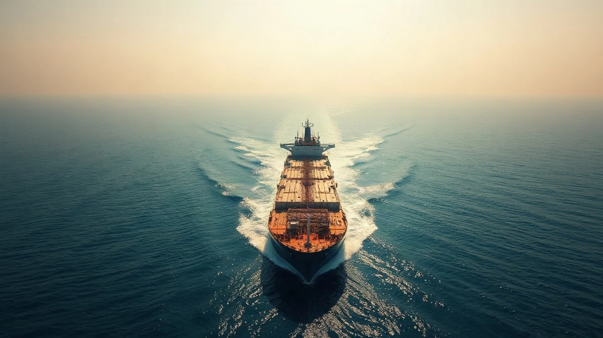 Oil tanker sailing through the Strait of Hormuz amid rising crude supply flows