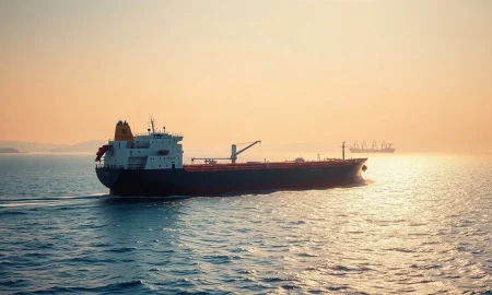 Oil tanker transits the Strait of Hormuz amid heightened US-Iran tensions.