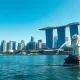 Singapore Marina Bay financial skyline with Merlion statue on a clear day