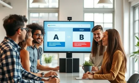 Team at Intelligence startup reviewing AI design outputs on a large screen in a modern office