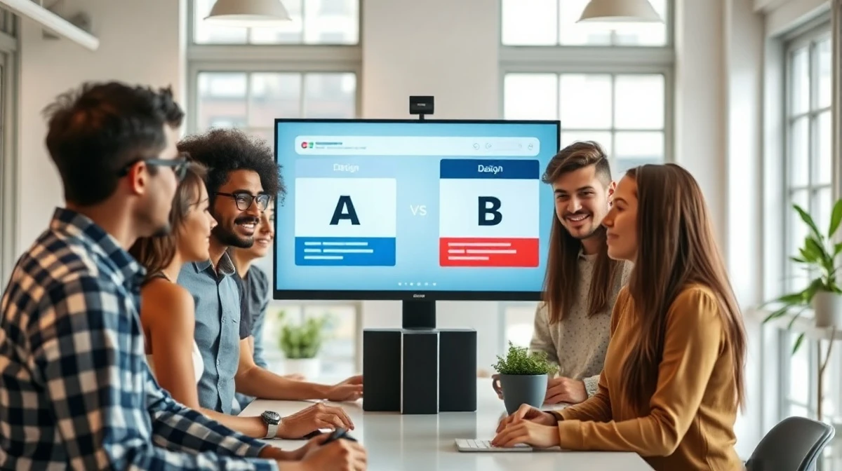 Team at Intelligence startup reviewing AI design outputs on a large screen in a modern office