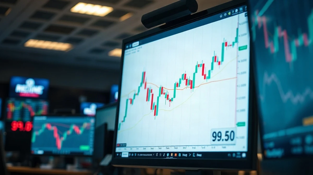 Trading screen showing the Dollar Index chart hovering near 99.50
