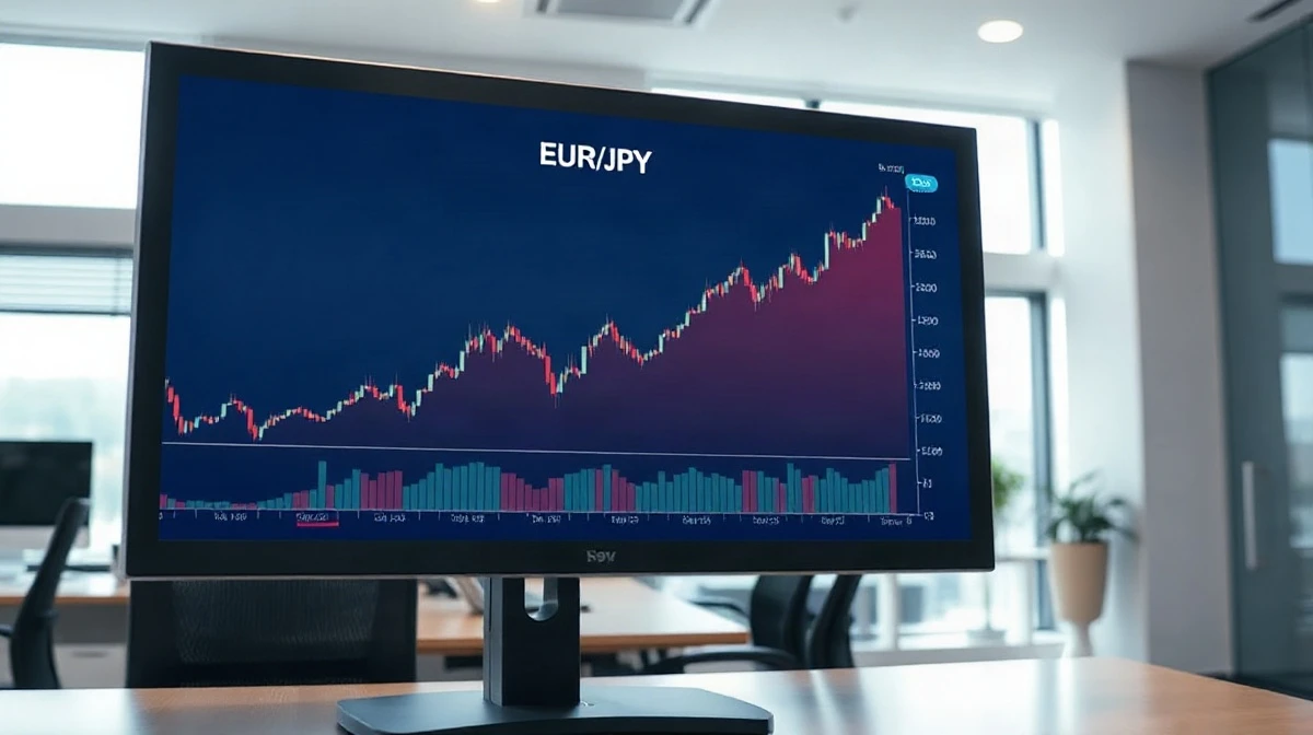 EUR/JPY currency chart showing an upward trend on a trading screen