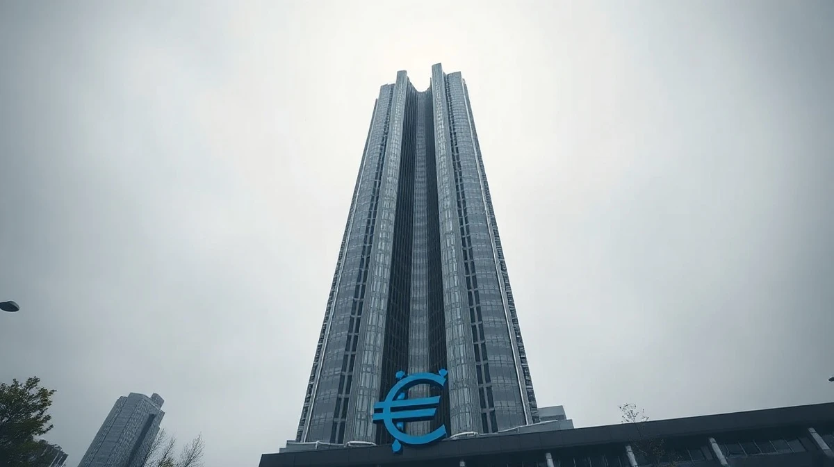 European Central Bank headquarters in Frankfurt, Germany, on a cloudy day.