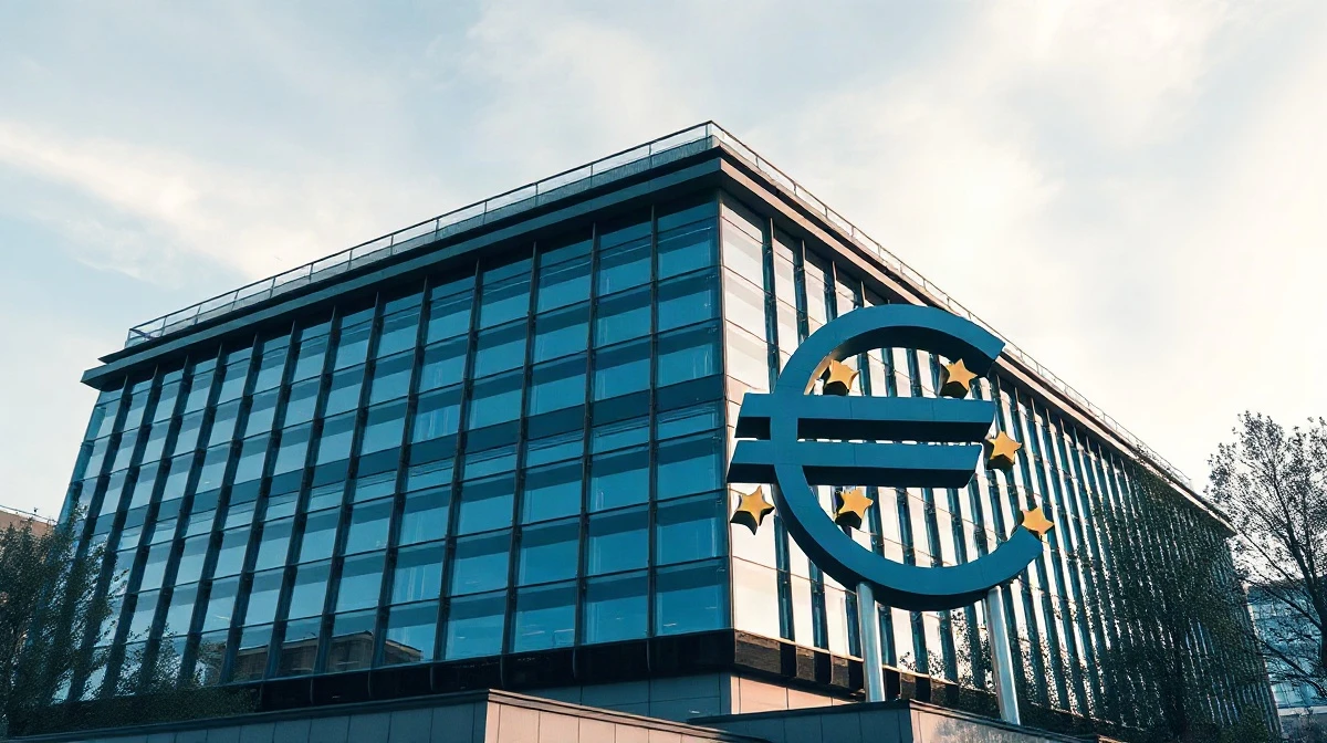 European Central Bank headquarters in Frankfurt on a clear morning, symbolizing Euro strength against the US Dollar.