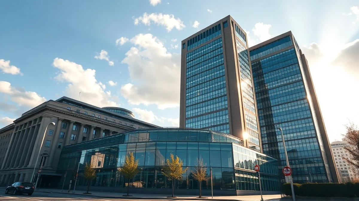 European Central Bank headquarters in Frankfurt under clear afternoon sky