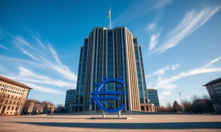 European Central Bank headquarters in Frankfurt on a sunny day