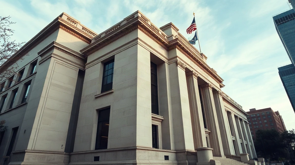 Federal Reserve Bank of St. Louis building exterior on a sunny day
