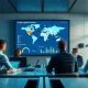Freightos digital freight platform control room with logistics professionals monitoring global cargo operations on a large screen.