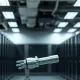 A humanoid robot arm in a modern AI research lab with compute servers in the background
