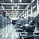 Interior of an automated manufacturing facility with robotic arms producing military components.