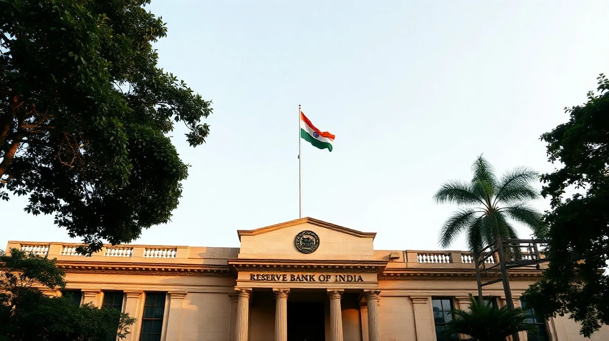 Reserve Bank of India headquarters in Mumbai, with Indian flag flying