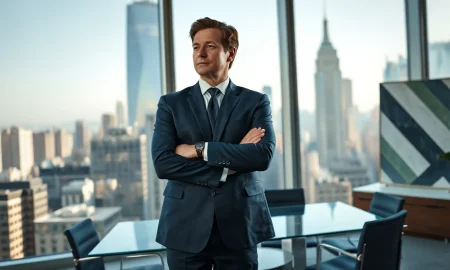 Venture capitalist Joshua Kushner looking out a window in a modern New York office