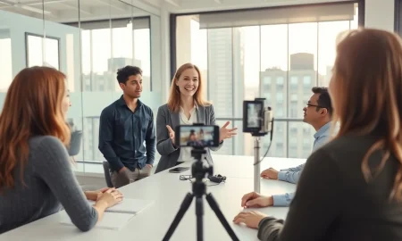 Claire Zau and Lightspeed team recording a podcast in a modern office, representing creator-led venture capital.