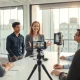 Claire Zau and Lightspeed team recording a podcast in a modern office, representing creator-led venture capital.